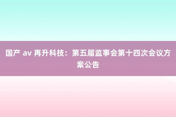 国产 av 再升科技：第五届监事会第十四次会议方案公告