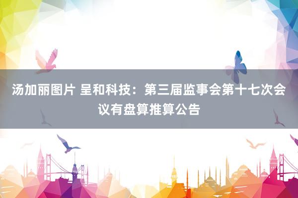汤加丽图片 呈和科技：第三届监事会第十七次会议有盘算推算公告