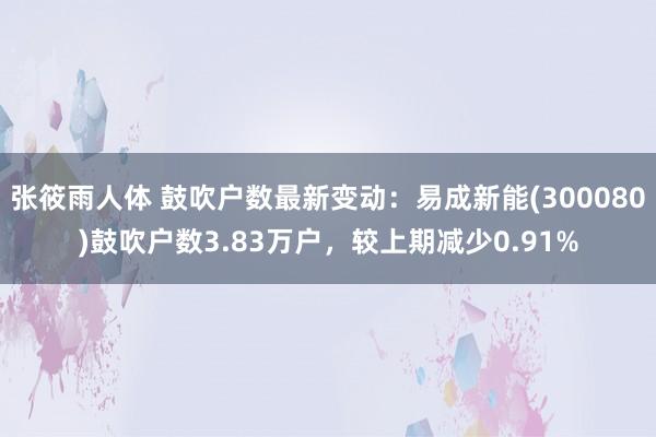 张筱雨人体 鼓吹户数最新变动：易成新能(300080)鼓吹户数3.83万户，较上期减少0.91%